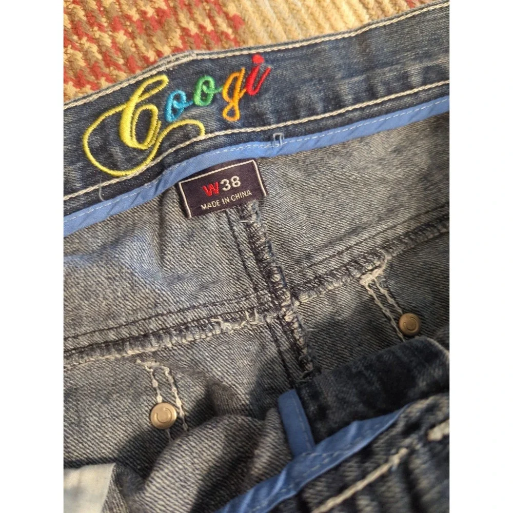 COOGI Men's Blue Medium Wash Denim‎ Shorts Embroidered Logo 5-Pocket 14
